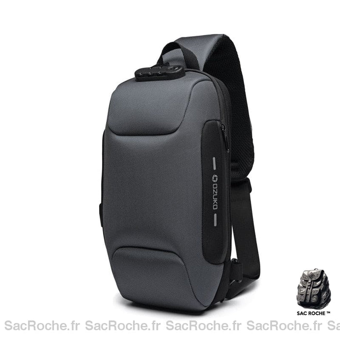 Sac à bandoulière antivol gris avec un fond blanc