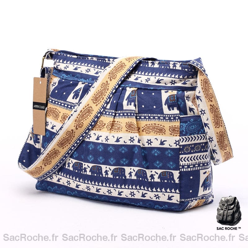 Sac Bandoulière Bohème Motifs Ethnique Éléphant Bleu Sac À Main Femme