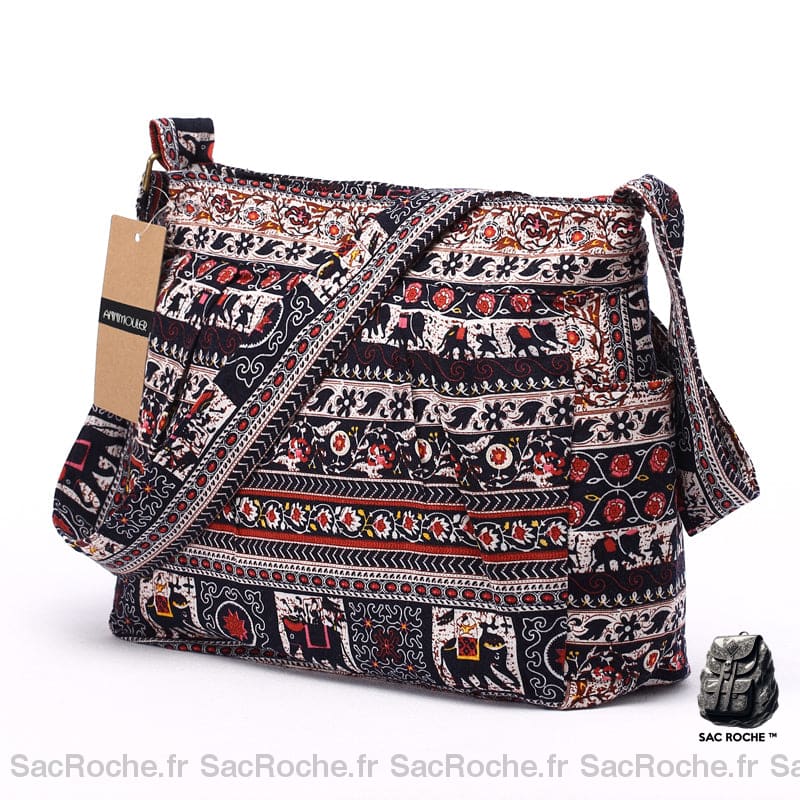 Sac Bandoulière Bohème Motifs Ethnique Éléphant Marron Sac À Main Femme