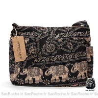 Sac Bandoulière Bohème Motifs Ethnique Éléphant Noir Sac À Main Femme