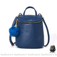 Sac Bandoulière Cuir Femme Convertible Pompon - modèle Bleu - Sac Roche ™