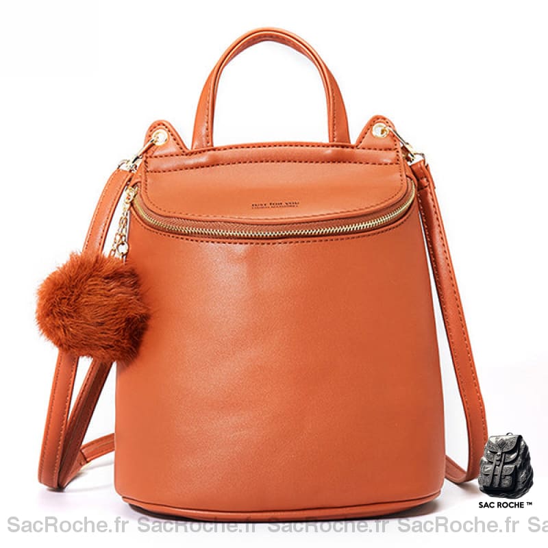 Sac Bandoulière Cuir Femme Convertible Pompon Marron Sac A Dos Femme