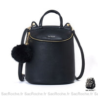 Sac Bandoulière Cuir Femme Convertible Pompon - modèle Noir - Sac Roche ™