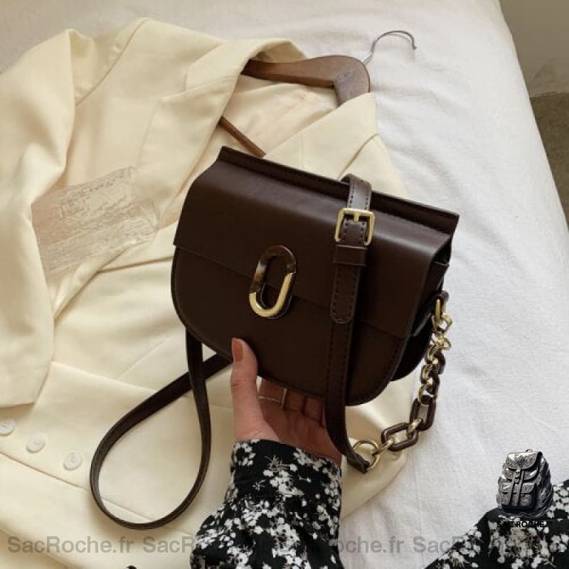 Sac Bandoulière Cuir Synthétique Petit Café Sac À Main Femme