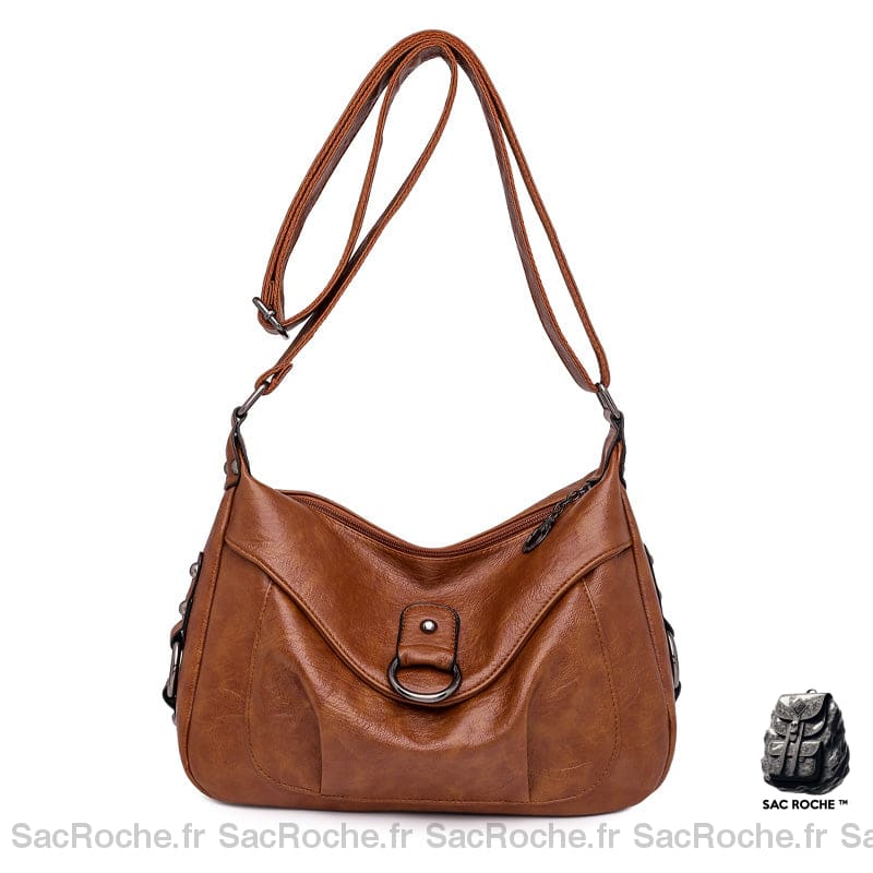 Sac Bandoulière Cuir Vintage Rabat Marron Sac À Main Femme