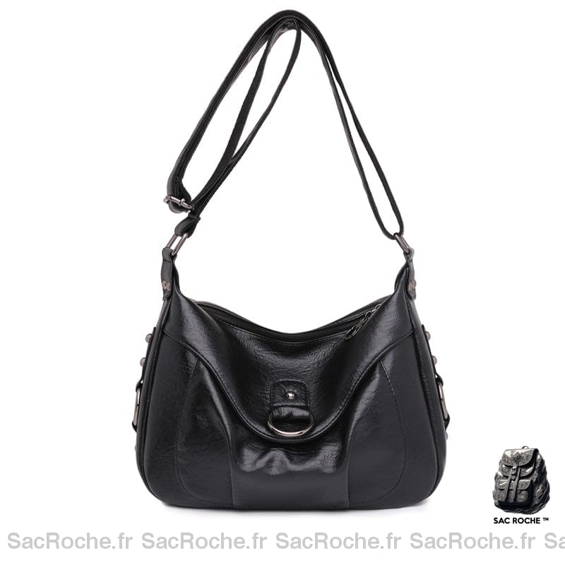 Sac Bandoulière Cuir Vintage Rabat Noir Sac À Main Femme