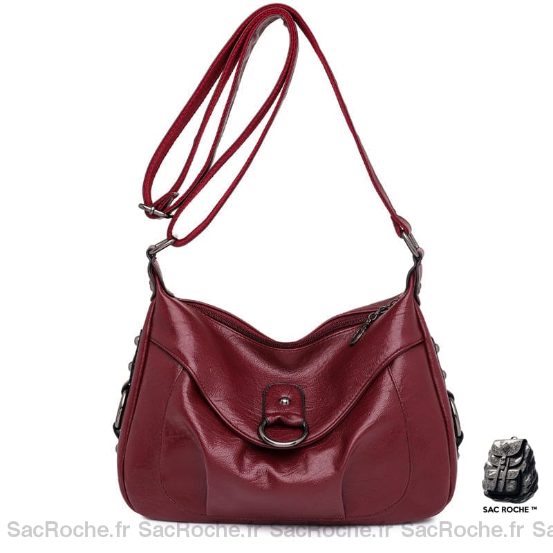 Sac Bandoulière Cuir Vintage Rabat Rouge Sac À Main Femme