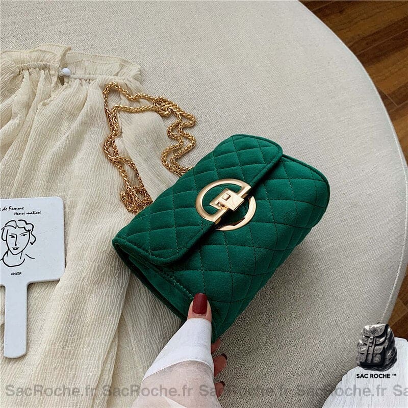 Sac Bandoulière Daim Petite Taille Vert Sac À Main Femme