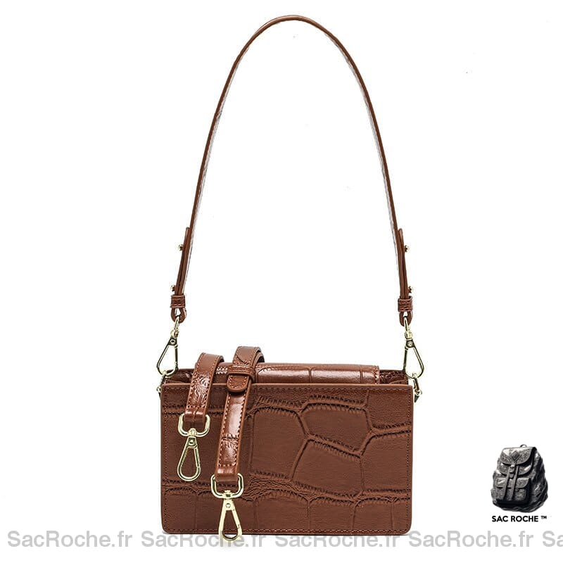 Sac Bandoulière Effet Croco Élégant Marron Femme