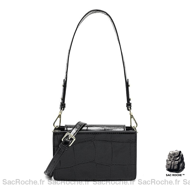 Sac Bandoulière Effet Croco Élégant Noir Femme