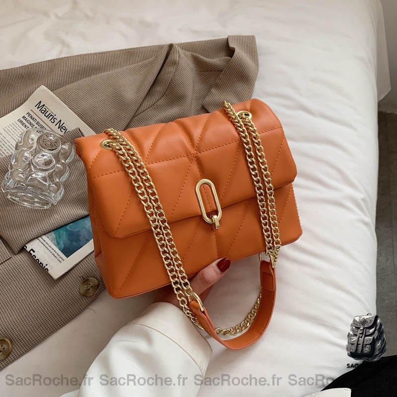 Sac Bandoulière En Cuir Orange Sac À Main Femme