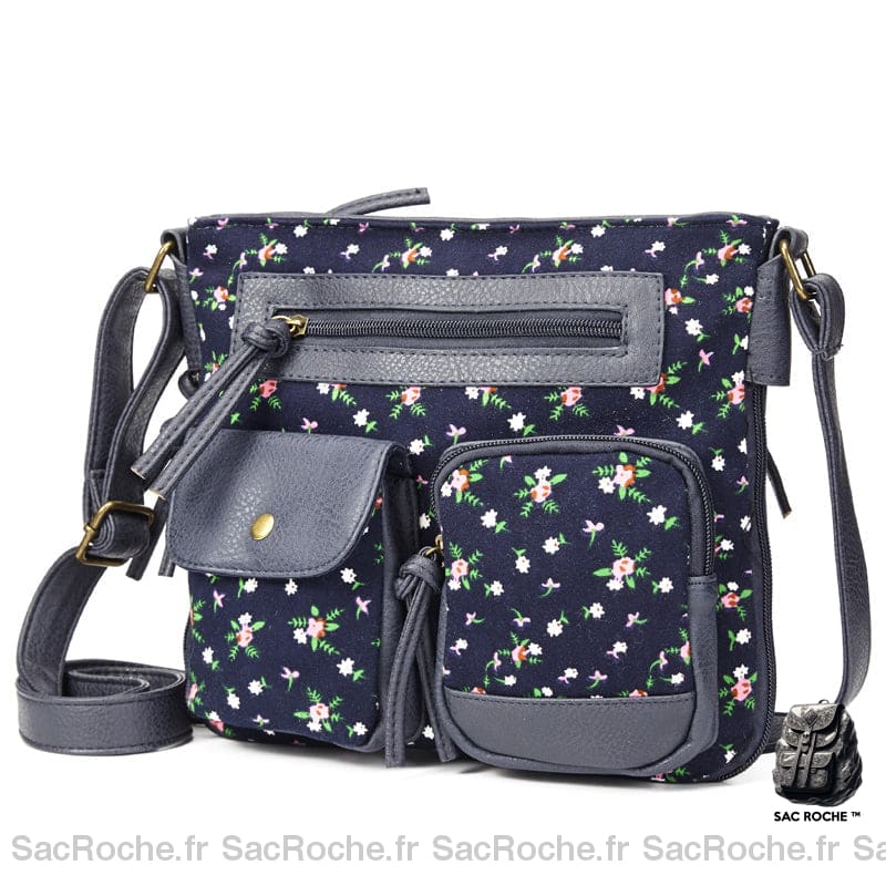 Sac Bandoulière Femme À Multiples Poches En Tissu Bleu Sac Main