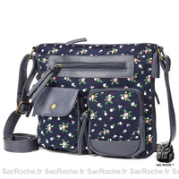 Sac bandoulière femme à multiples poches en tissu - modèle Bleu - Sac Roche ™