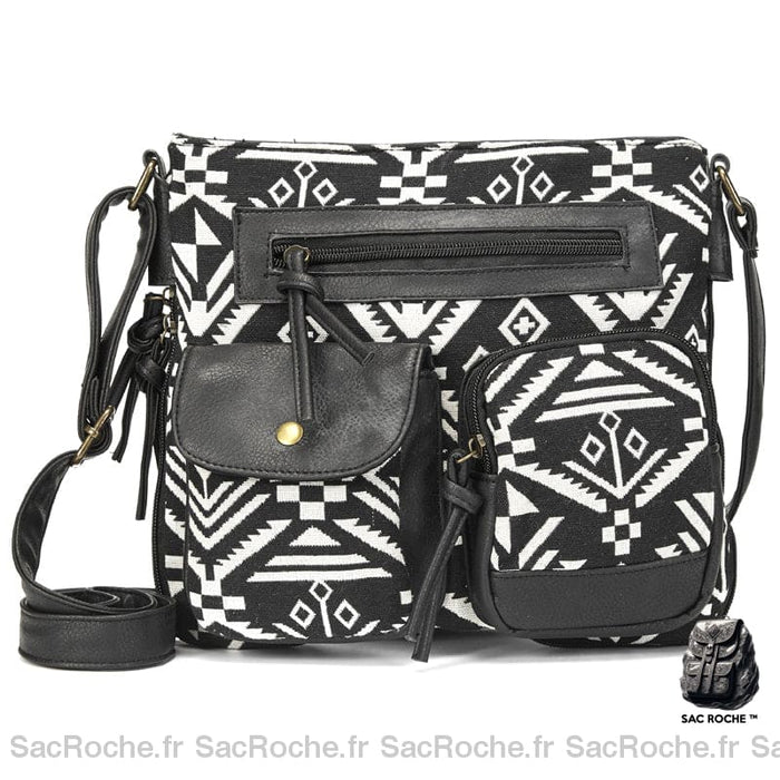 Sac Bandoulière Femme À Multiples Poches En Tissu Noir Sac Main