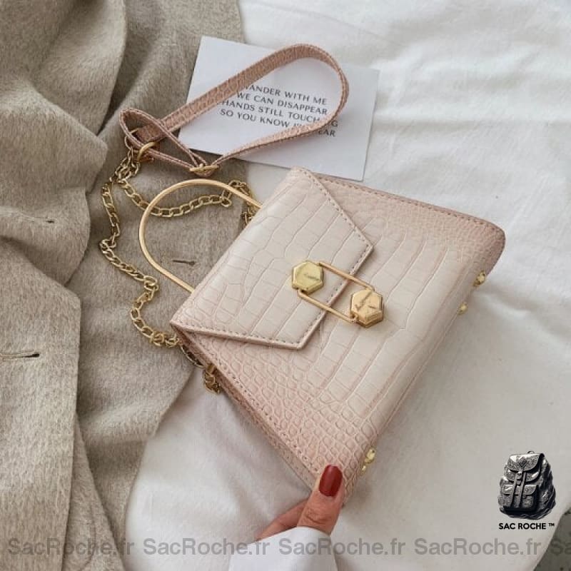 Sac Bandoulière Femme Croco Effet Beige Sac À Main Femme