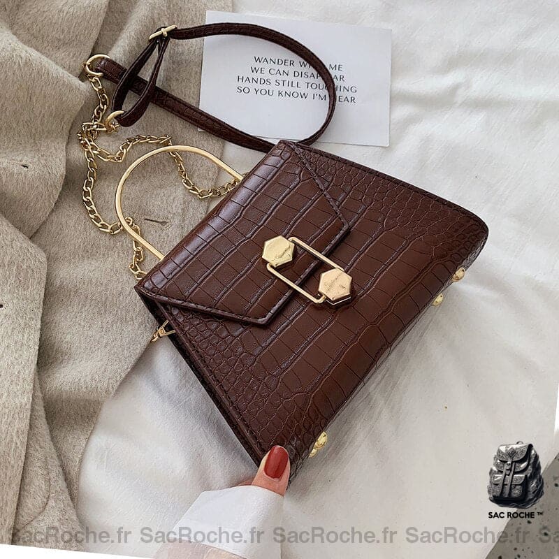 Sac Bandoulière Femme Croco Effet Café Sac À Main Femme