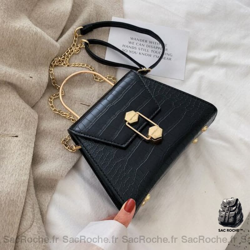 Sac Bandoulière Femme Croco Effet Noir Sac À Main Femme