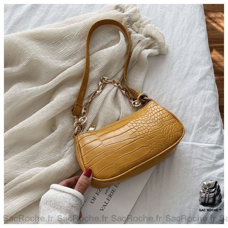 Sac Bandoulière Femme Crocodile Petit Jaune Sac À Main Femme