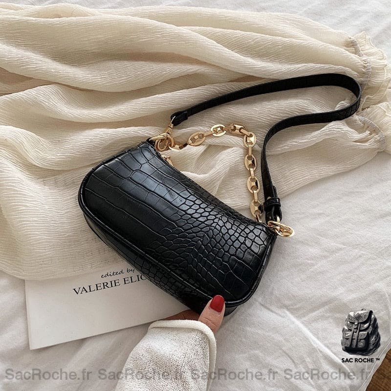 Sac Bandoulière Femme Crocodile Petit Noir Sac À Main Femme