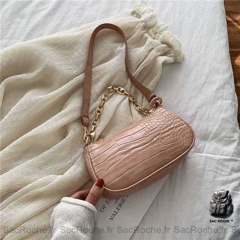 Sac Bandoulière Femme Crocodile Petit Rose Sac À Main Femme