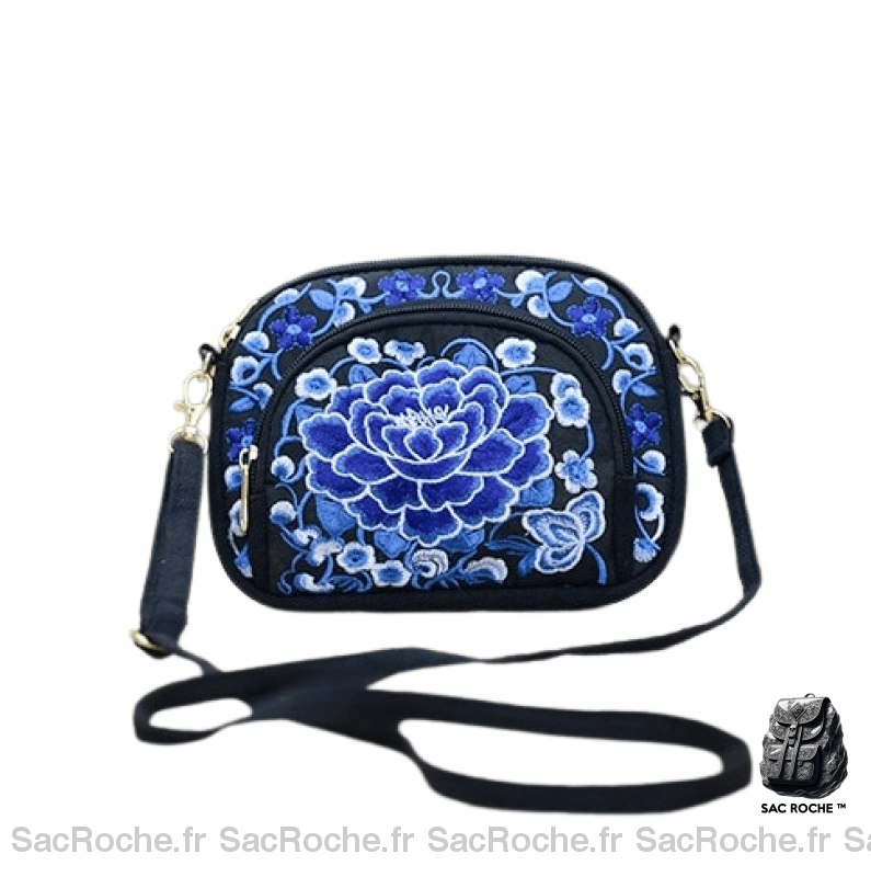 Sac Bandoulière Femme Fleurs Bleu Marine