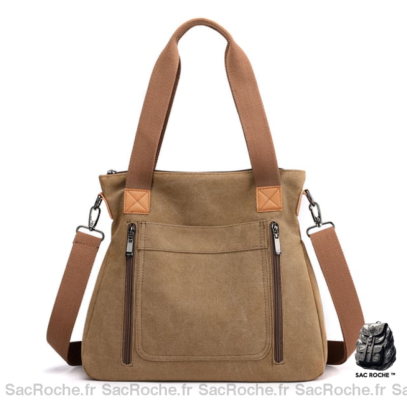 Sac Bandoulière Femme Grande Capacité Tissu Café Sac À Main Femme