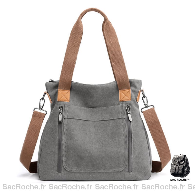 Sac Bandoulière Femme Grande Capacité Tissu Gris Sac À Main Femme