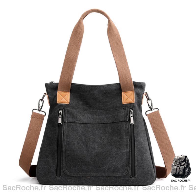 Sac Bandoulière Femme Grande Capacité Tissu Noir Sac À Main Femme