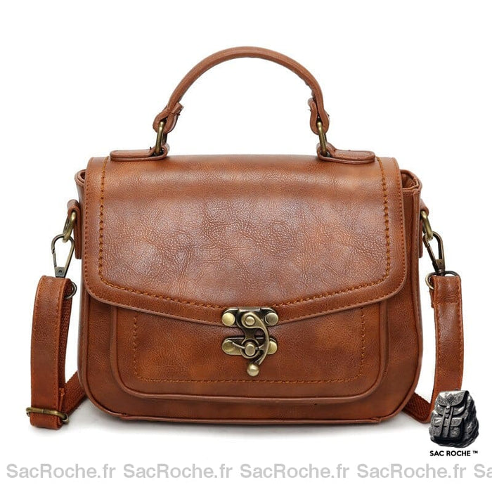 Sac Bandoulière Femme Marron Cuir Rabat. Marron Bandoulière Femme