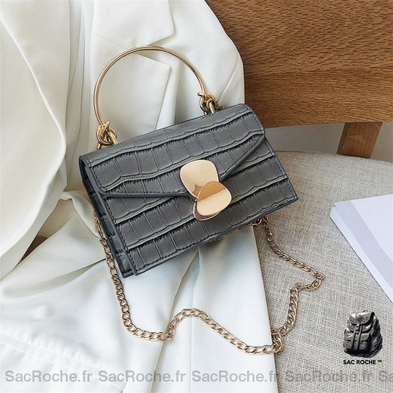 Sac Bandoulière Femme Moderne Gris Fermeture Galet Sac À Main Femme