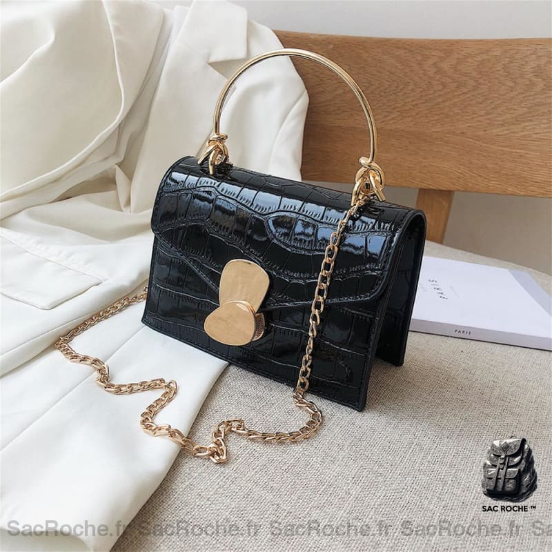 Sac Bandoulière Femme Moderne Noir Fermeture Galet Sac À Main Femme