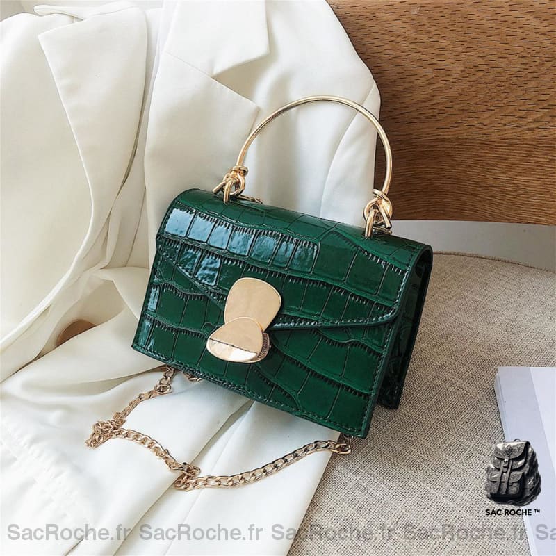 Sac Bandoulière Femme Moderne Vert Fermeture Galet Sac À Main Femme