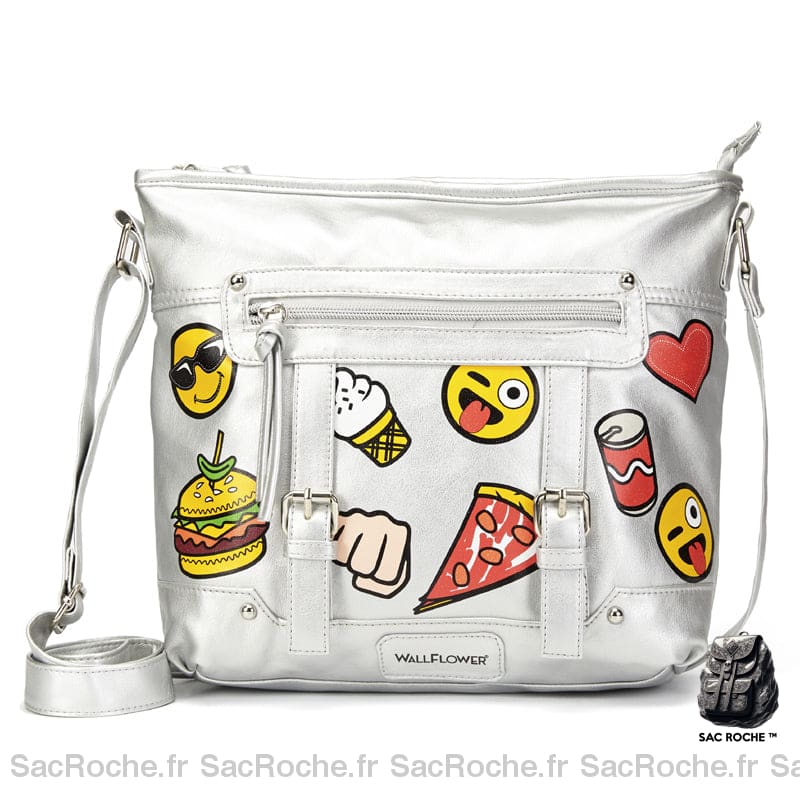 Sac Bandoulière Femme Motifs Smiley Colorés Argent Sac À Main Femme