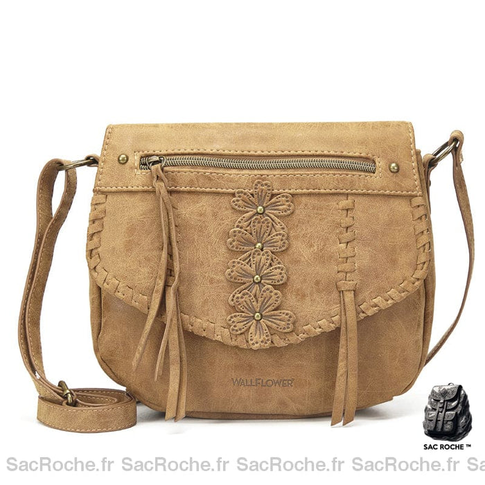 Sac Bandoulière Femme Vintage Fleurs Marron Sac À Main Femme