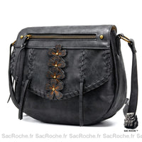 Sac Bandoulière Femme Vintage Fleurs - modèle Noir - Sac Roche ™