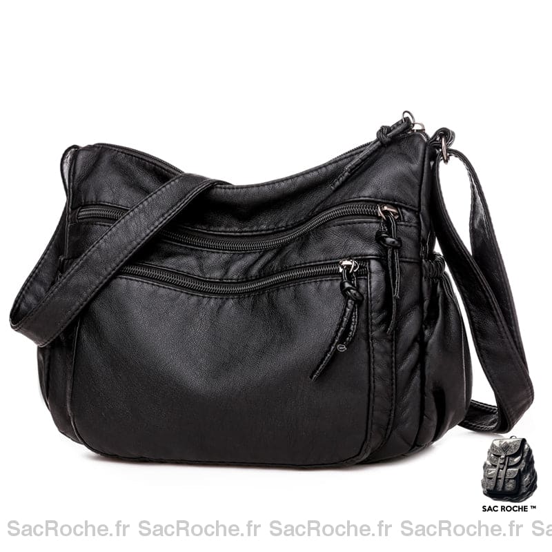 Sac Bandoulière Femme Vintage - Multi Poches Noir Sac À Main Femme