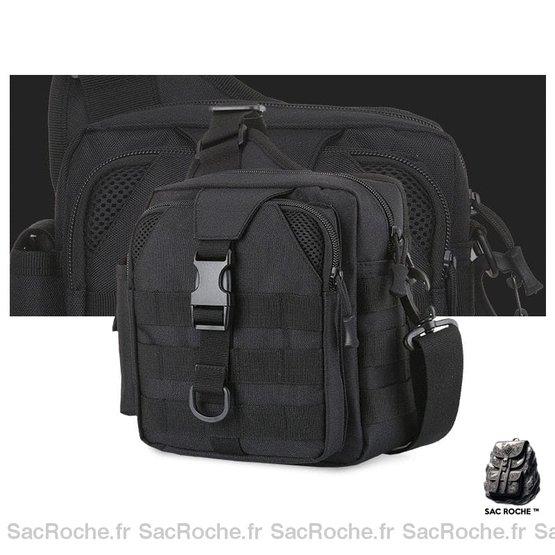 Sac à bandoulière militaire divers compartiments noir avec un fond noir et blanc
