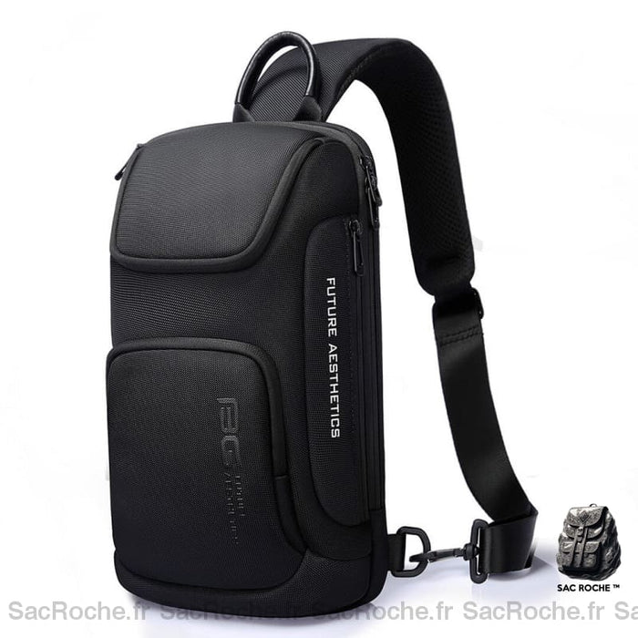 Sac Bandoulière Multipoche Porté Dos Poitrine Noir Sacs Bange