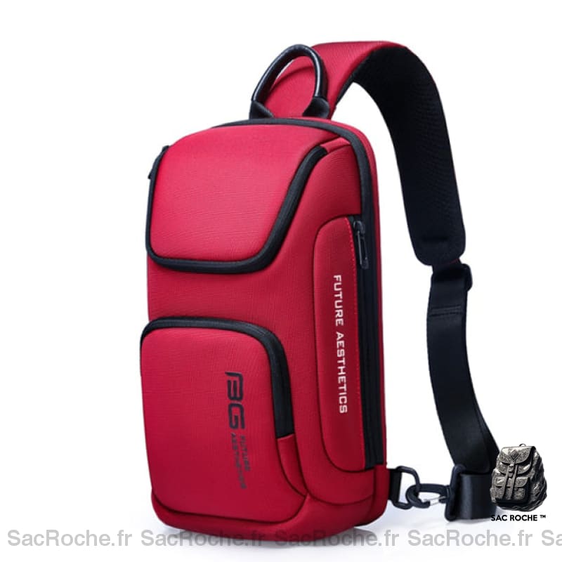 Sac Bandoulière Multipoche Porté Dos Poitrine Rouge Sacs Bange