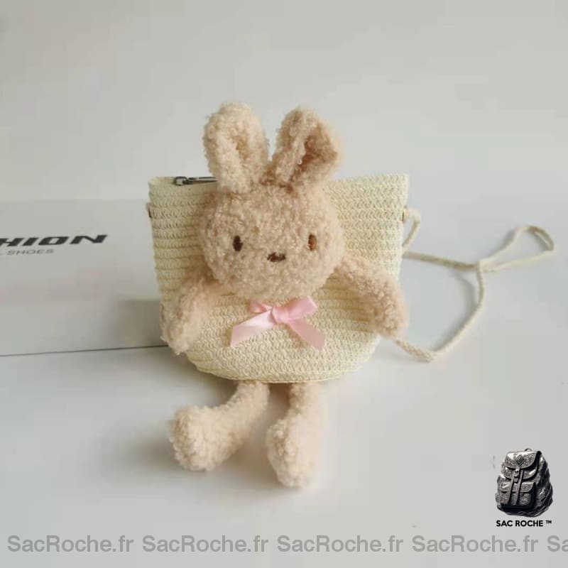 Sac à bandoulière en paille colorée avec lapin avec lacet rose