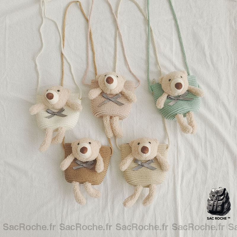 Sac Bandoulière Paille Colorée Ourson À Dos Enfant