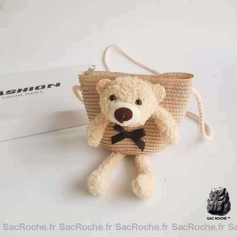 Sac Bandoulière Paille Colorée Ourson À Dos Enfant