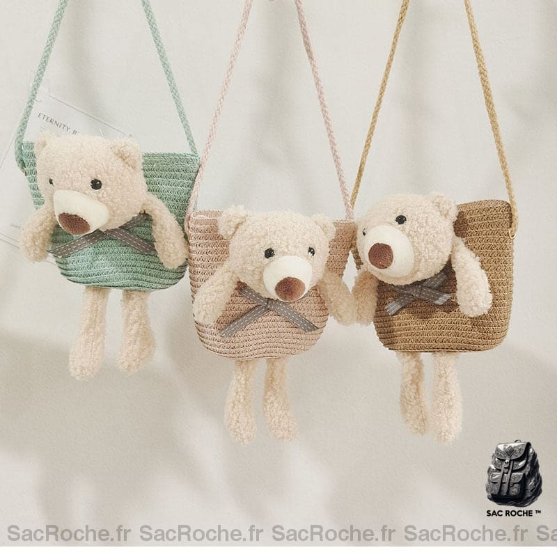 Sac Bandoulière Paille Colorée Ourson À Dos Enfant
