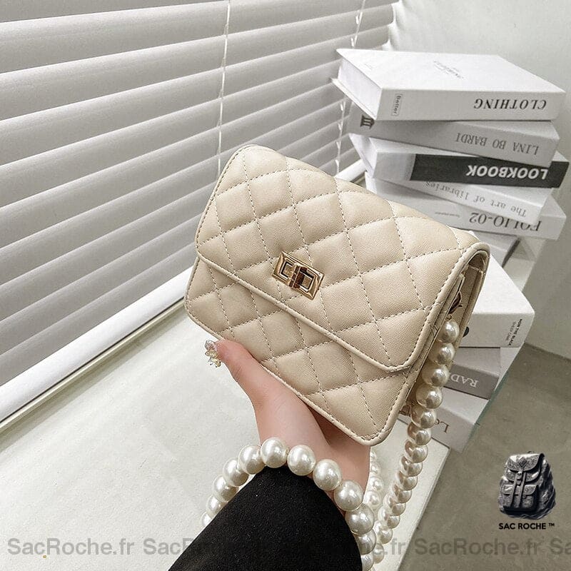 Sac Bandoulière Perle - Élégance En Perles Beige Sac À Main Femme