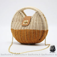 Sac bandoulière rond osier doré verrou chaîne - Sac Roche ™