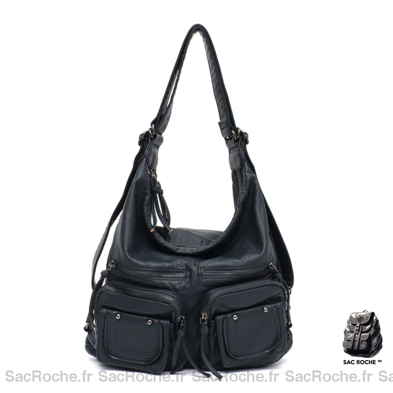 Sac à bandoulière en similicuir noir avec un fond blanc