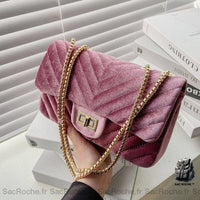 Sac Bandoulière Velours Femme Petit - modèle Rose - Sac Roche ™