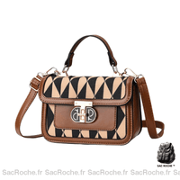 Sac Besace Brun Femme - modèle Beige à motif / 20x9x13cm - Sac Roche ™
