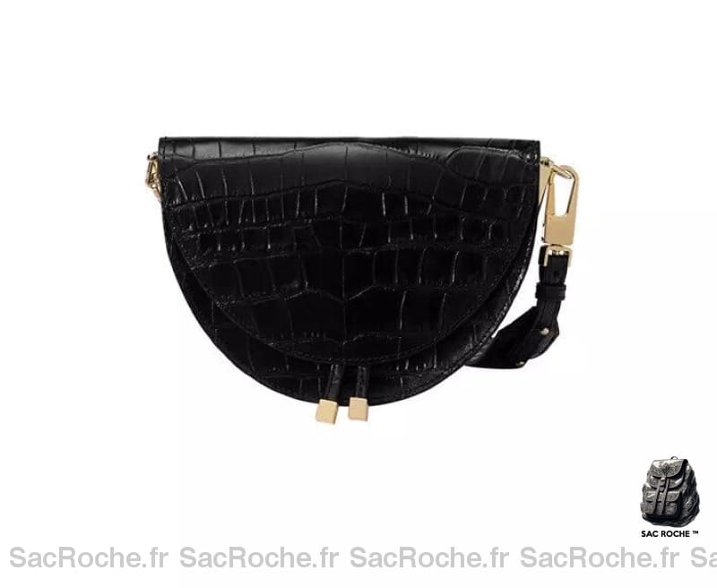 Sac Besace Cuir Femme Fashion Noir Croco / 23 X 17 5Cm