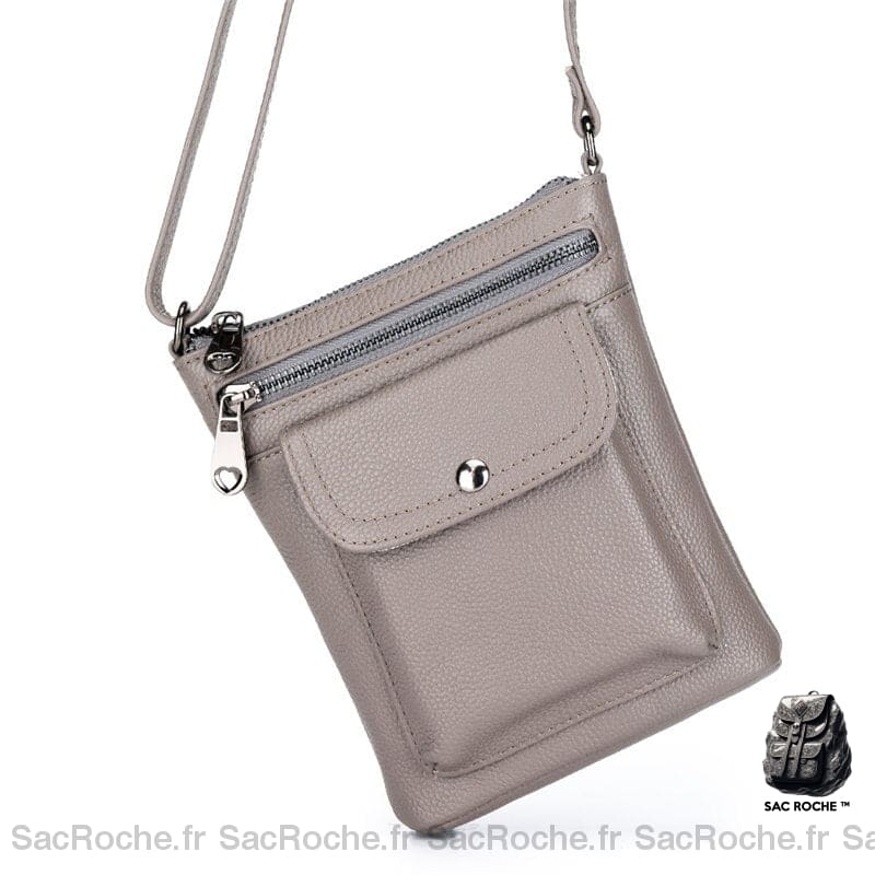 Sac Besace Cuir Femme Mini Gris / 18.5 X 15 5Cm